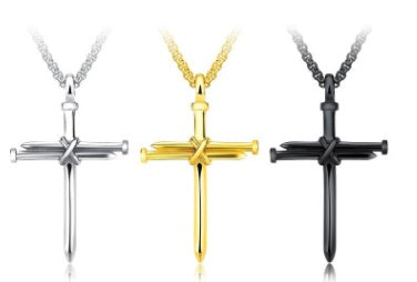 Titanium steel casting steel nails cross men's pendants necklace jewelry