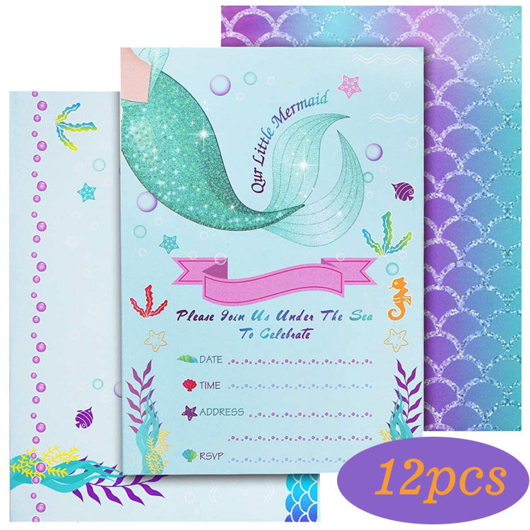 Mermaid Theme Birthday Decoration Party Supplies Children\'s Party Decorations Dessert Cake Cards