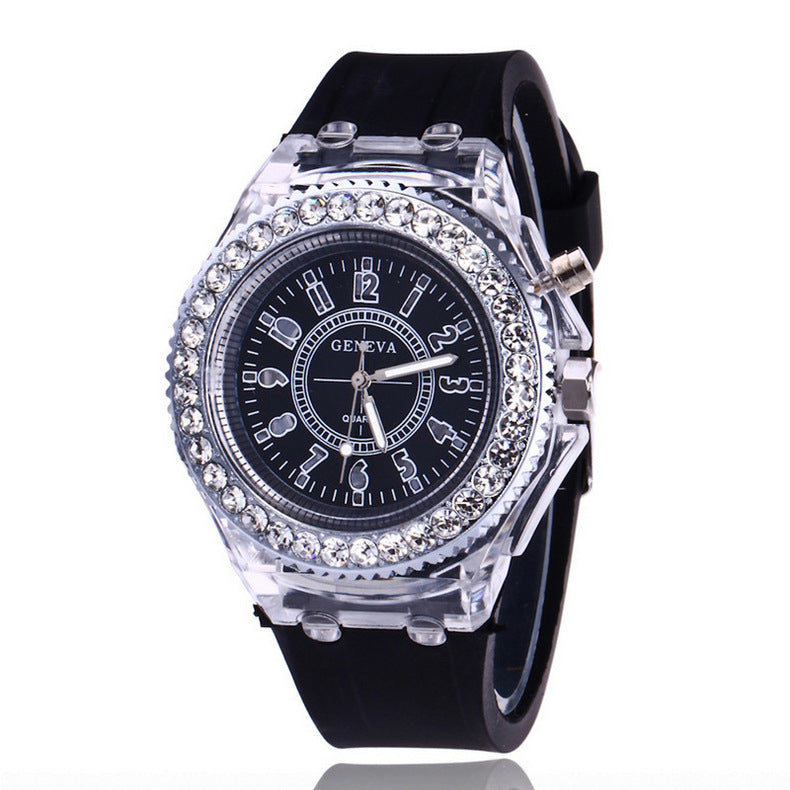 LED Luminous Watches Geneva Dam Quartz Watch Dam Dam Silikon Armband Klockor