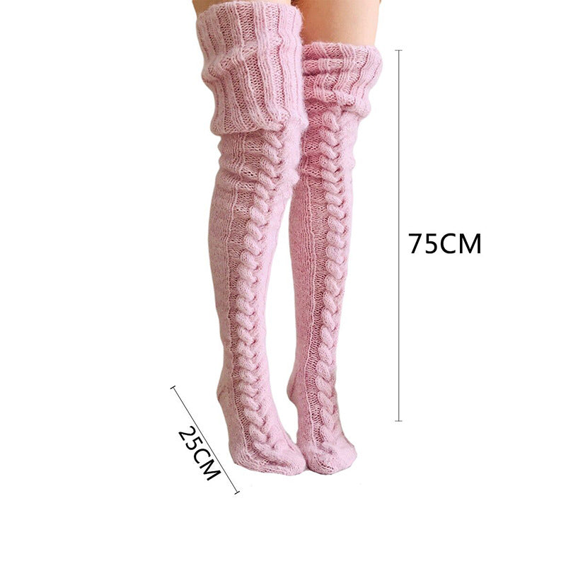 Chaussettes d'hiver au-dessus du genou, chaussettes à poils longs tricotés à tube long