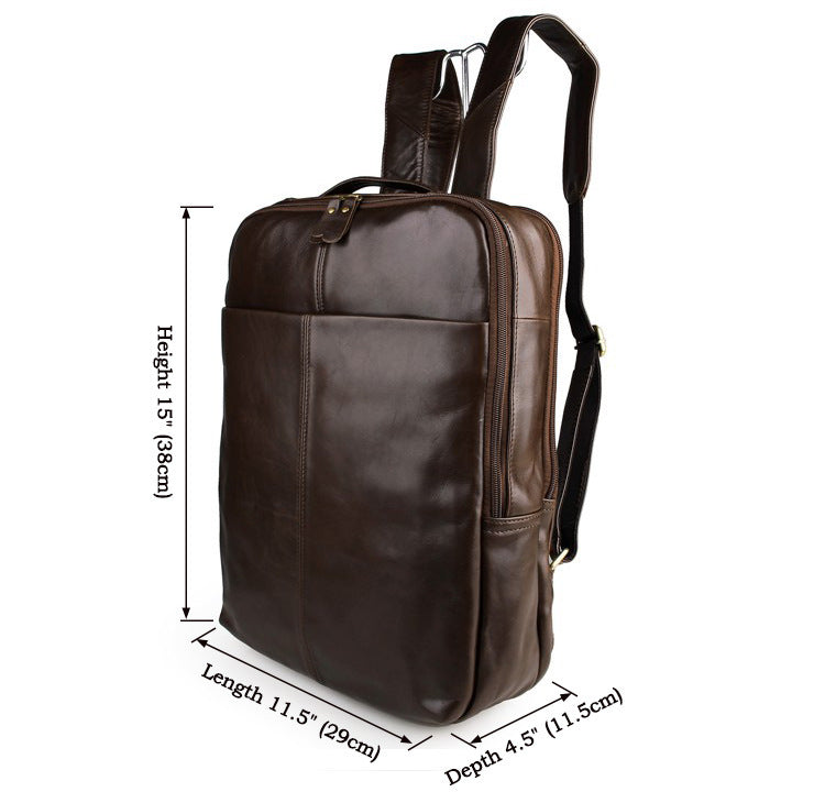 Top layer leather computer backpack