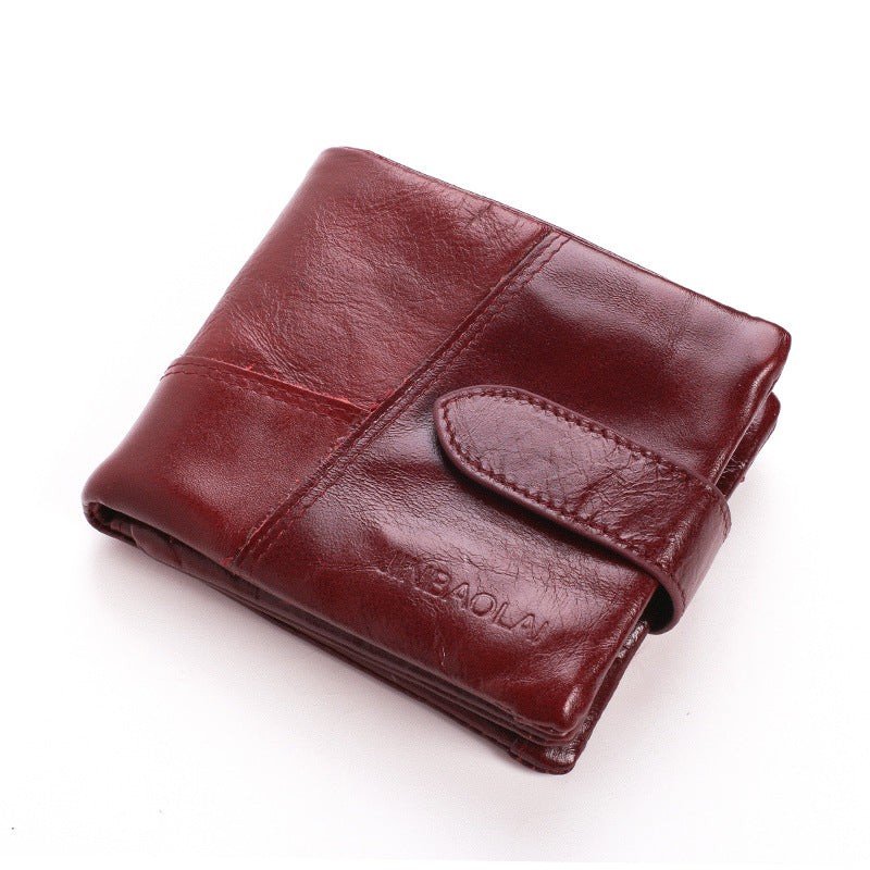 First Layer Cowhide Men's Wallet Vintage Zipper Buckle Leather Short Wallet