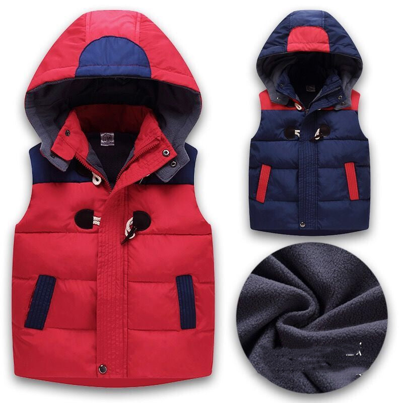 Boys And Girls Baby Plus Velvet Padded Hooded Vest Kindergarten Uniforms