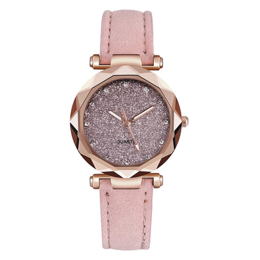 Casual Women Romantic Starry Sky Wrist Watch Leather Rhinestone Designer Ladies Clock