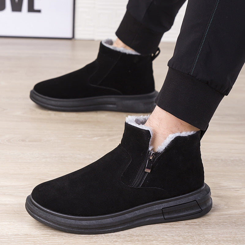 Fashion Snow Boots For Men Winter Warm Flat Cotton Plush Shoes With Side Zipper Casual Daily Fleece Ankle Boot