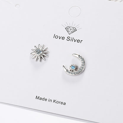 Star Moon Stud Earrings Women's Temperament Earrings Asymmetric