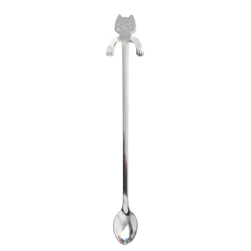 Cross-border 304 stainless steel spoon cartoon cat handle hanging coffee spoon