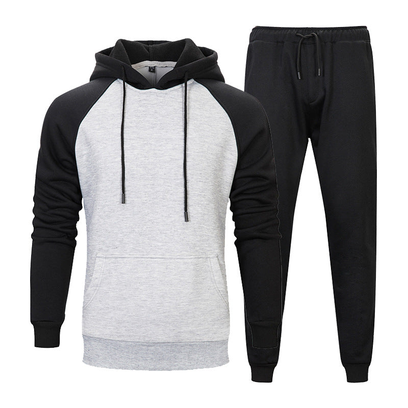 Fashion Trend Color Contrast Hooded Sweater Solid Color Waist Trousers For Men