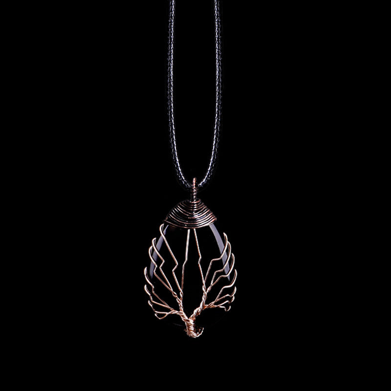 Natursten Kristall droppformade Winding Tree of Life hänge halsband smycken