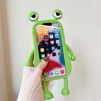 Roligt Silikon 3D Frog Telefonfodral För IPhone 14 13 11 12 Pro Max XS XR X 7 8 Plus SE Cartoon Cute Shockproof Bumper Cover