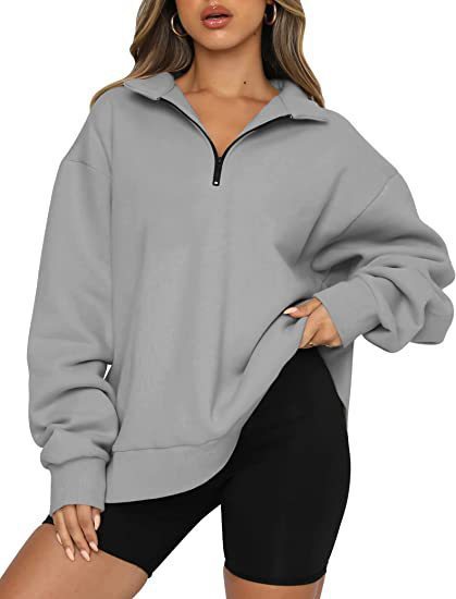 Dam sweatshirts Zip turndown krage Lösa Casual Tops Kläder