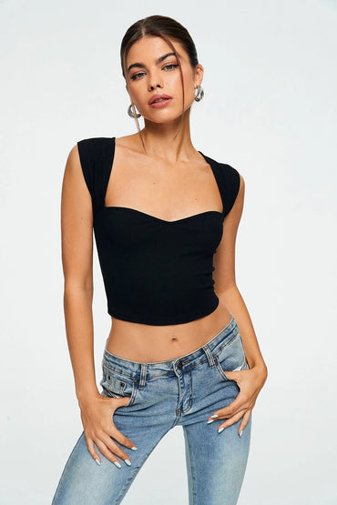 Crop Top Sweetheart Solid Ribbad Ärmlös