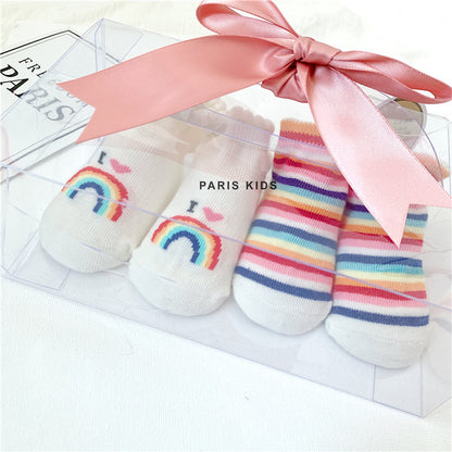 I Love Dad Mom Newborn Socks Rainbow Socks