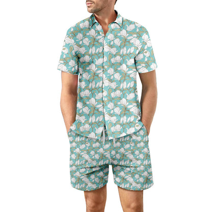 2 pièces chemise de plage imprimée costume d'été haut à boutons à revers ample et poches à cordon Shorts costumes décontractés à manches courtes pour hommes vêtements