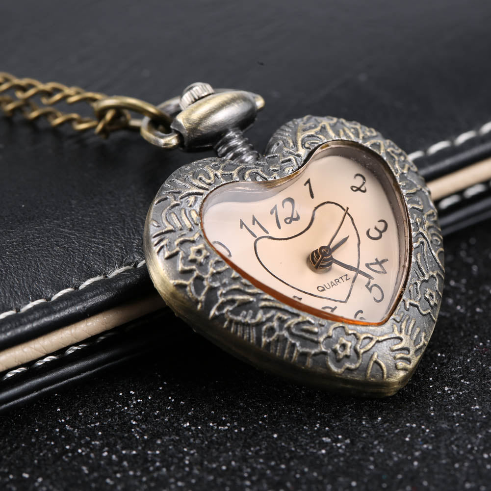 Brown cut peach heart pocket watch