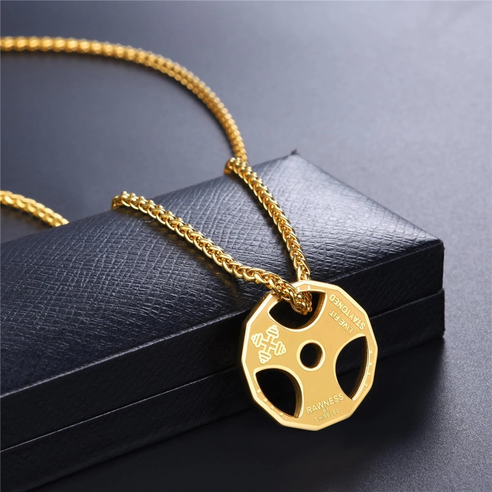 U7 sport jewelry stainless steel men fitness barbell gym necklace