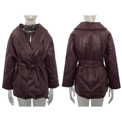 Winter Parkas For Women Loose Leather Coats Ladies Jackets