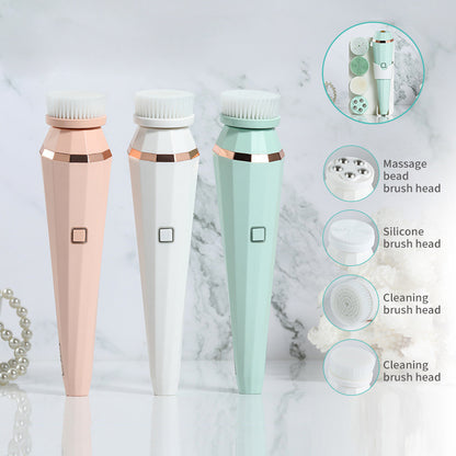 4 In 1 USB Rechargeable Electric Facial Cleanser Brush Soft Skin Care Portable Massage Face Brush Deep Cleansing Dev Ice