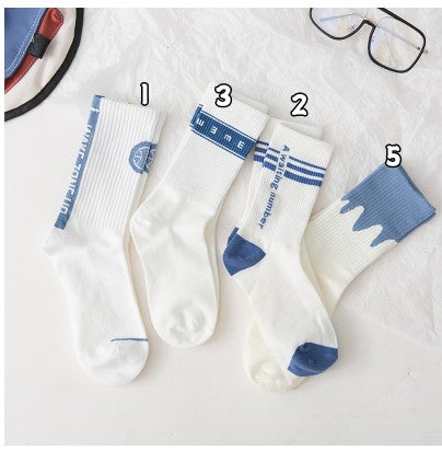 Student Socks Children's Medium Long Blue Striped Socks