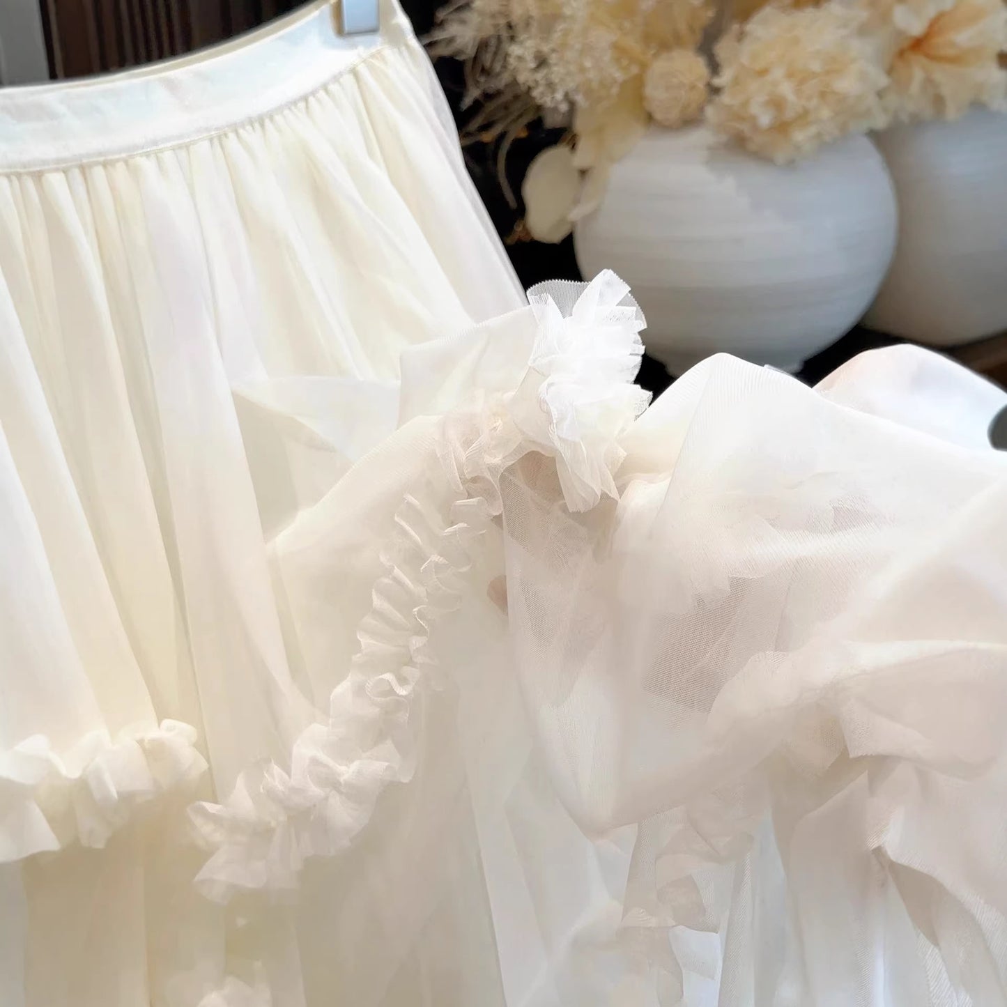 Womens Fashion Irregular Ruffle Trim Mesh Skirt