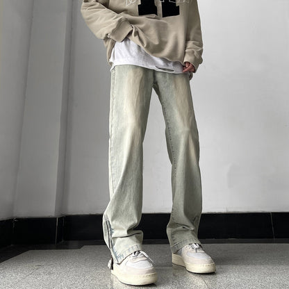 Side Zipper Skinny Jeans For Men Retro Straight-leg Pants