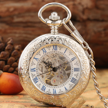 Creative Fashion Transparent Flip Roman Digital Manual Manipulator Pocket Watch