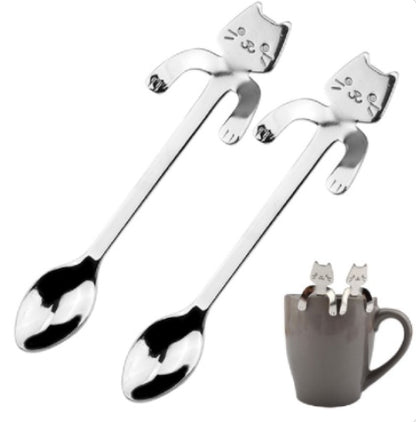 Cross-border 304 stainless steel spoon cartoon cat handle hanging coffee spoon