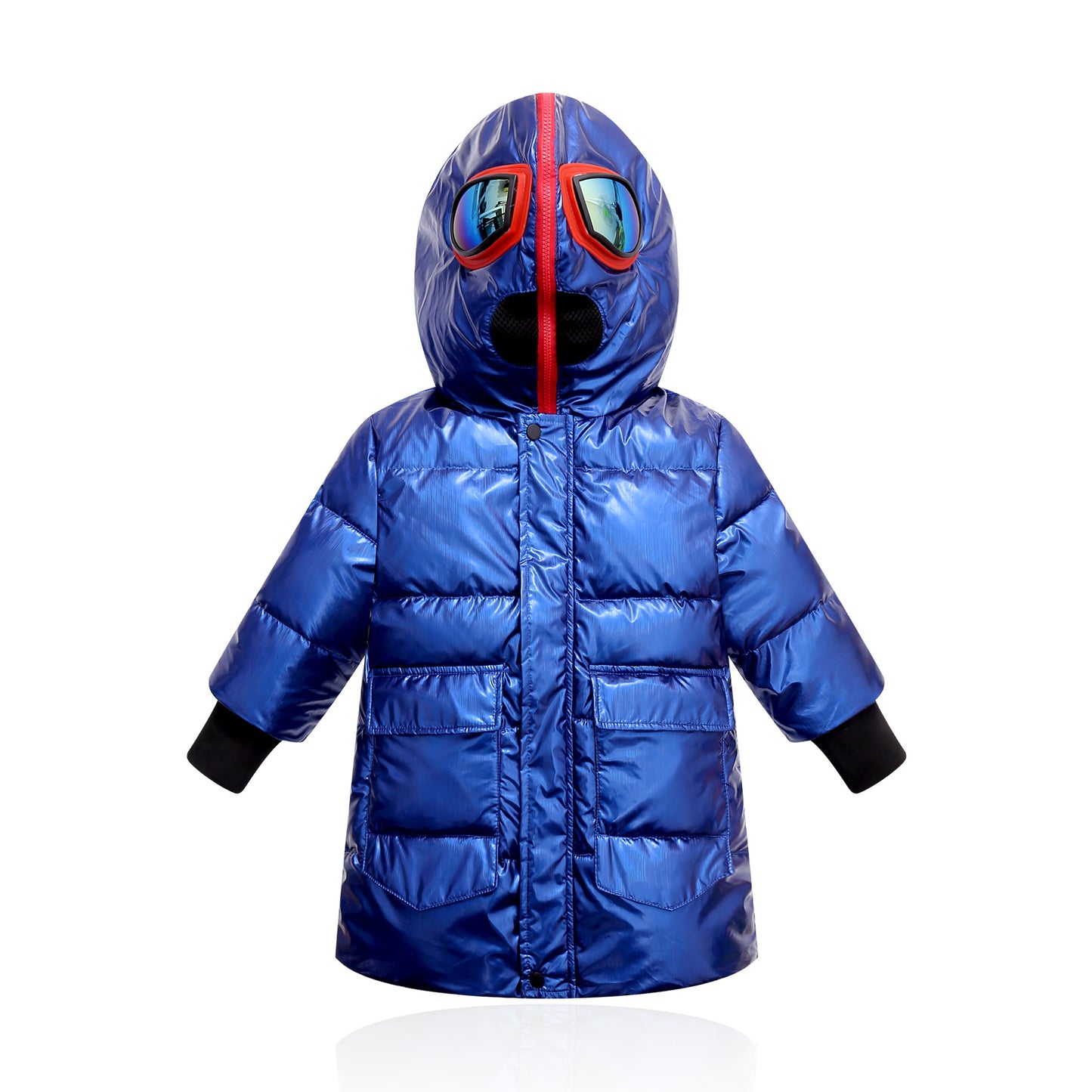 Big kids double zipper Ultraman glasses down jacket