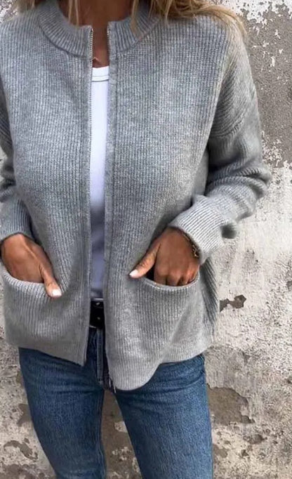 New Solid Color Casual Coat Zipper Sweater Cardigan