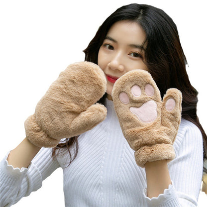 Cat's Paw Cute Plush Thickened Winter Women's Gloves