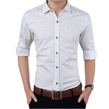 Fashion Male Shirt Long-Sleeves Tops Polka Dot Printing Mens Dress Shirts Slim Men Shirt Plus Size M-5XL FGT