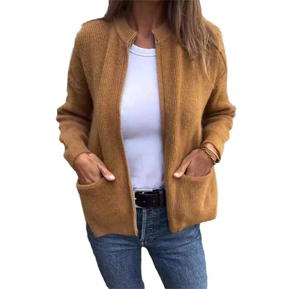 Women's Casual Solid Color Pocket Cardigan Coat