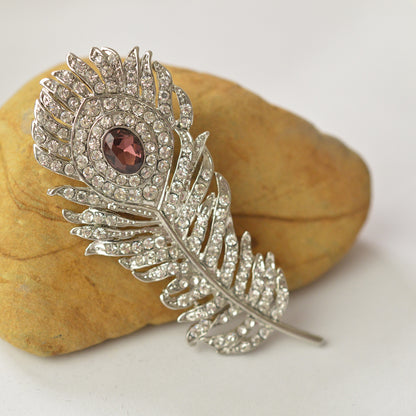 Retro Fashionable Corsage Clothing Alloy Diamond Personality Feather Brooch