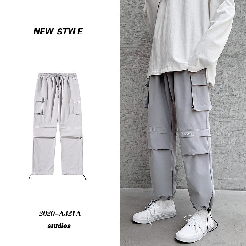 Overalls Men\'s Plus Bulky Loose Legged Pants Fashion Brand Summer Casual Hip Hop Wide Leg Pants