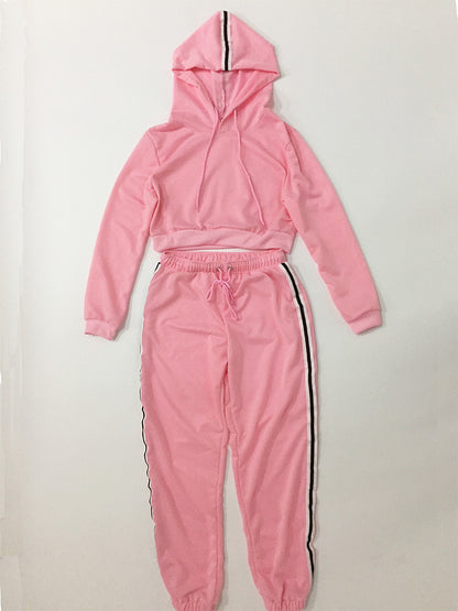 Cotton Sportswear Suit Short Hooded Sweatshirt and Straight Pants