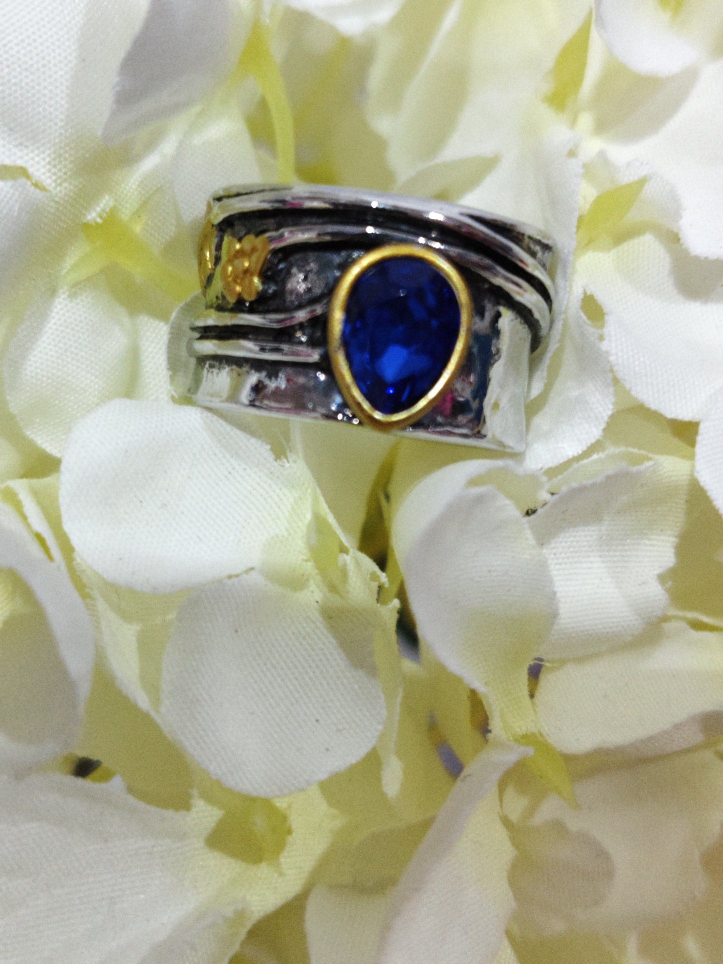 Aquamarine Ring  Water Drop Two-tone Alloy