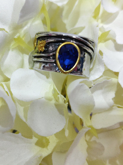 Aquamarine Ring  Water Drop Two-tone Alloy
