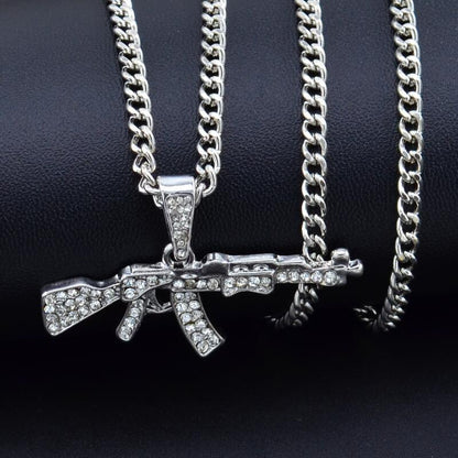 Cool gothique pistolet forme pendentif strass armée Style mâle collier hommes colliers bijoux 