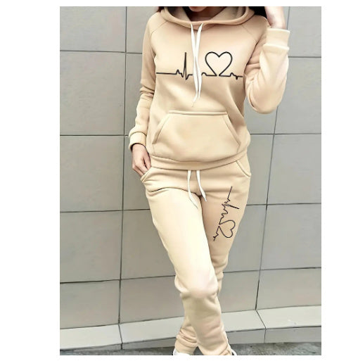 Fashion Love Printed Fleece Sports Suit Women