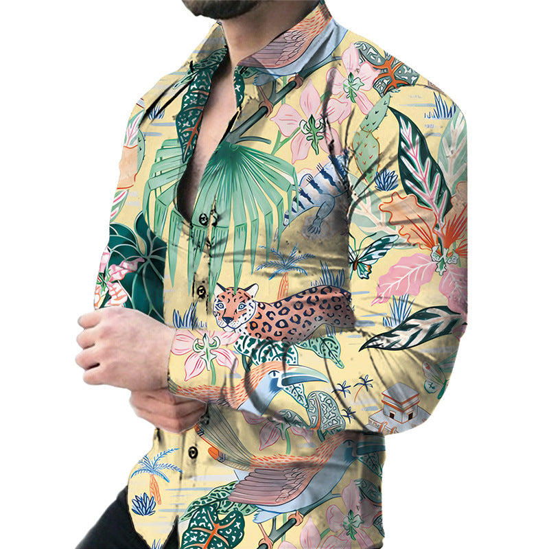 Men's Casual Long Sleeved Large Floral Shirt