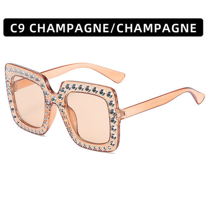 Large Square Frame With Rhinestones Sunglasses Personality Street Style Fashion Glasses Summer