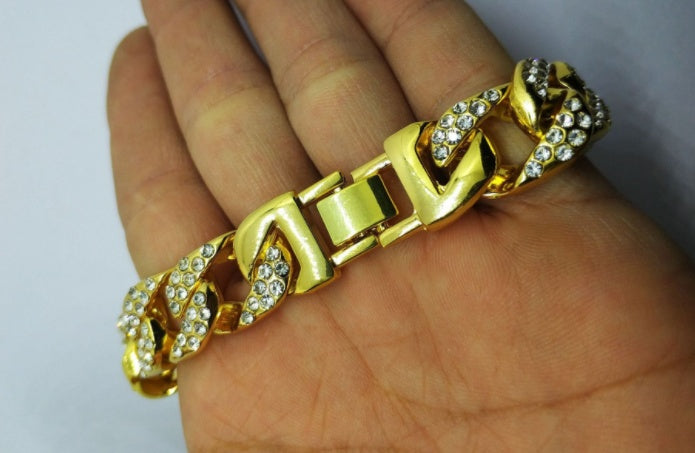 Bracelet pour hommes, chaîne cubaine entièrement en diamant, dominateur, Cool, tendance