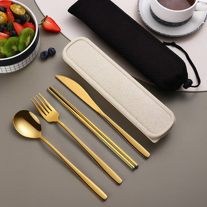 304 Dinnerware Set Flatware Kitchen Accessories Camping Travel Sets Gold Knife Fork Spoon Portable Cutlery Sets With Case