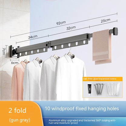 Suction Cup Folding Clothes Hanger Indoor Home Balcony Aluminum Retractable Drying Rack No Punching Folding Clothes Hanger