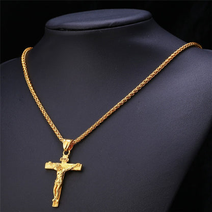 Cross Necklace For Men With Flower Basket 60cm Keel Chain