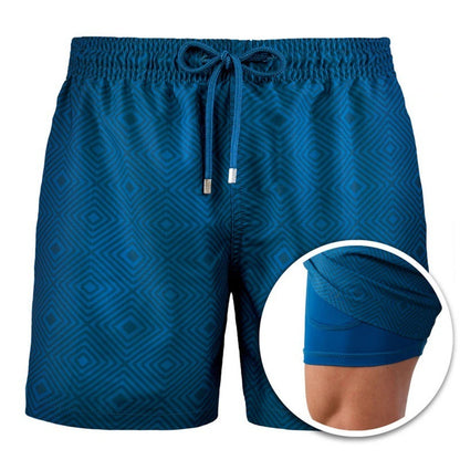 Men's Printed Beach Shorts Sports Double Layer Shorts Summer