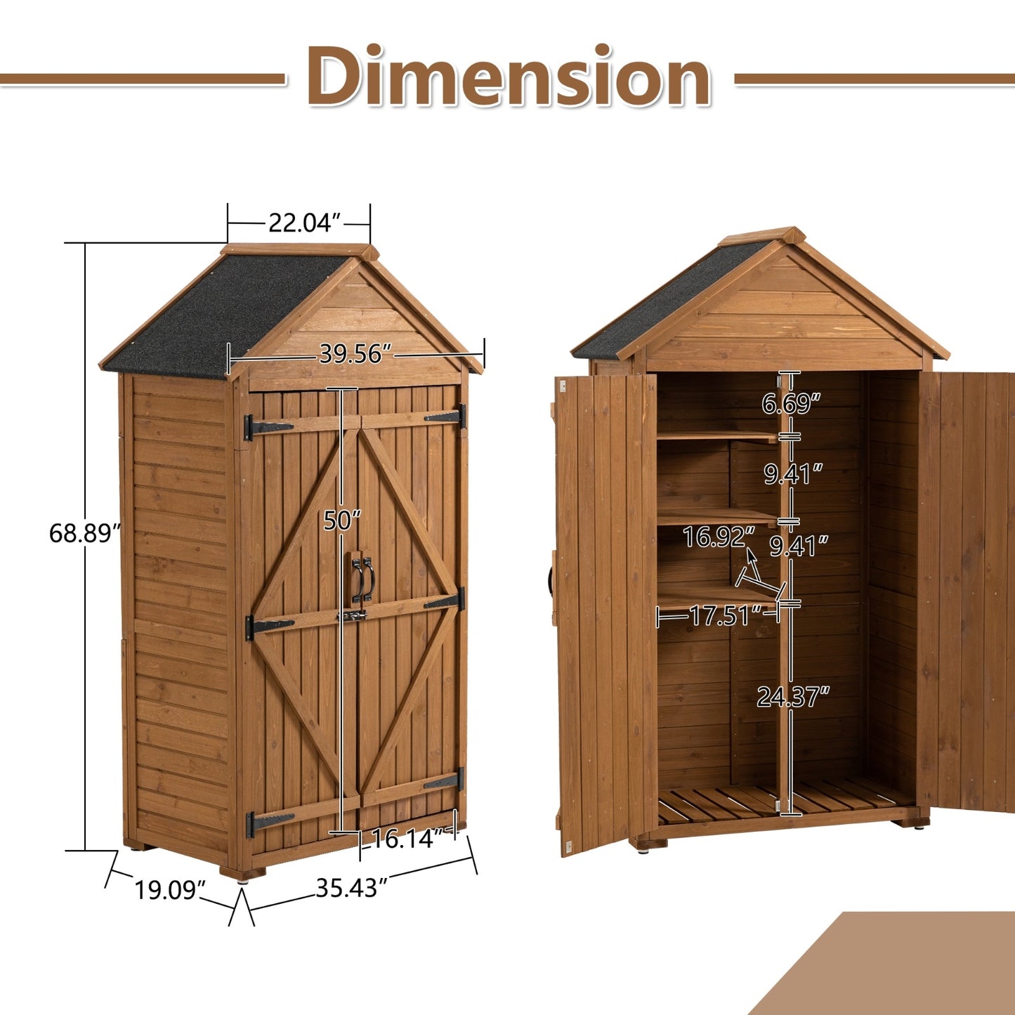 Outdoor Storage Cabinet - Garden Tool Shed, Wooden Closet With Shelves & Latch