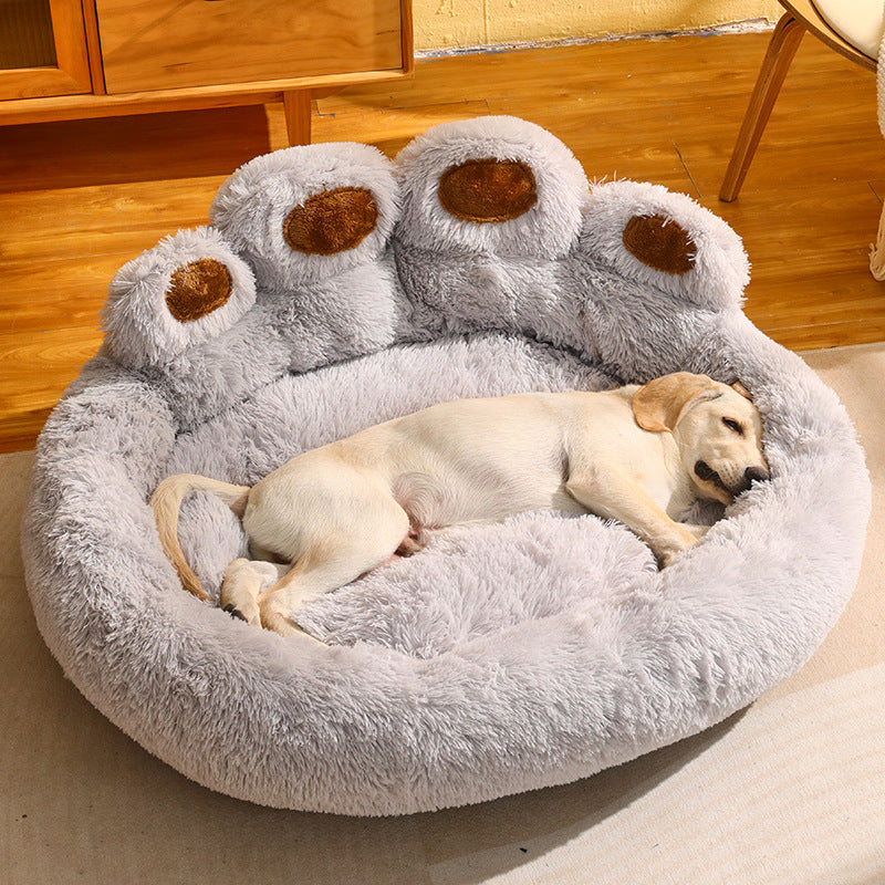 Lit rond pour chien et chat, grand tapis pour animaux de compagnie, longue peluche, sommeil profond, chaud, en forme de patte d'ours, coussin Super doux, lits calmes