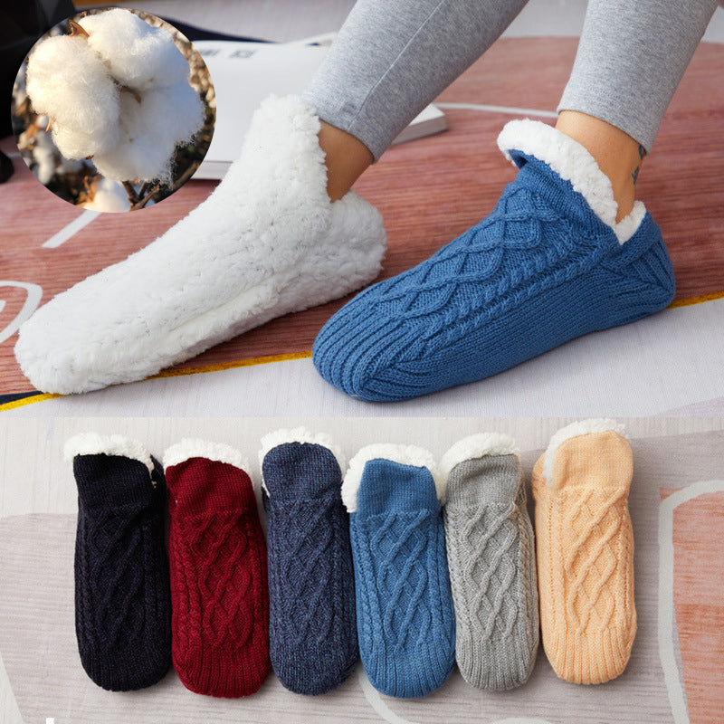 Chaussettes d'hiver en laine pour femmes, épaisses et chaudes, pour chambre à coucher, pantoufles pour hommes, chauffe-pieds antidérapants, chaussettes de neige