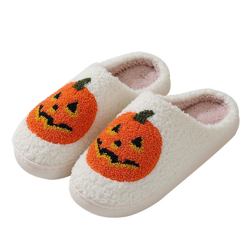 Pantoufles de dessin animé citrouille d'halloween, pantoufles chaudes d'hiver pour hommes et femmes, chaussures d'intérieur pour Couples